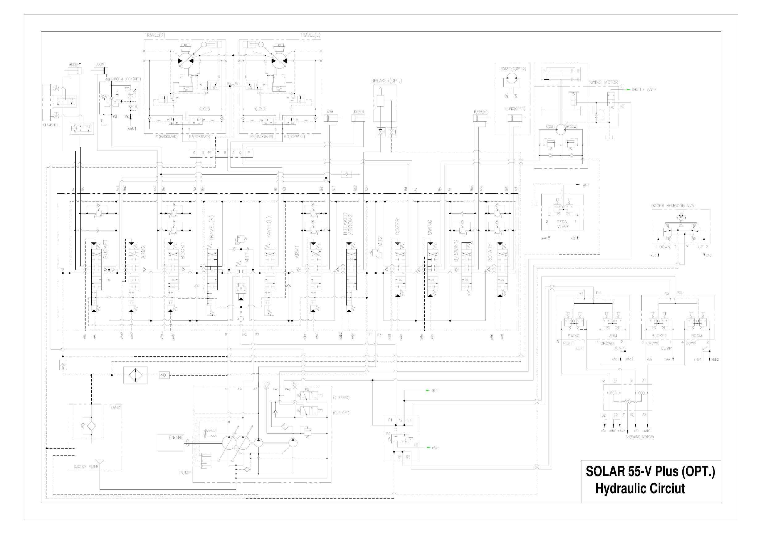 S55VPLUS Hydraulic Circuit Diagram Schematic Daewoo Doosan HYD(TILTOPT33760~)